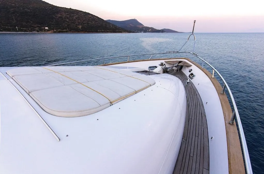 Deck of Maiora 24, a motor yacht at Bodrum, Turkey