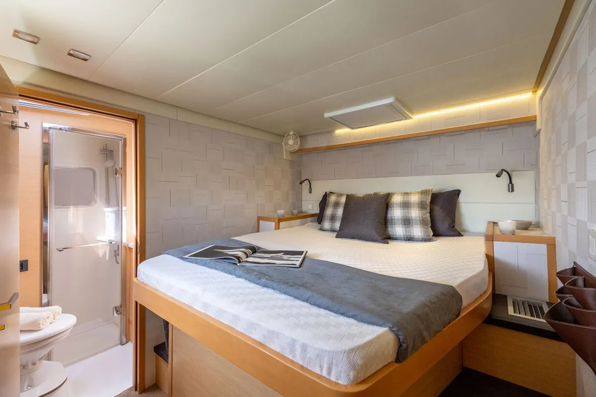 Cabin on Royal Hearts, a Lagoon 52 catamaran at Athens, Greece