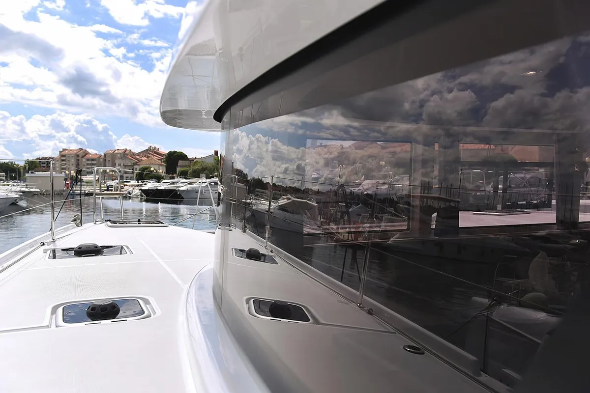 Exterior view of Smaragd, a Lagoon 42 catamaran at Murter, Croatia