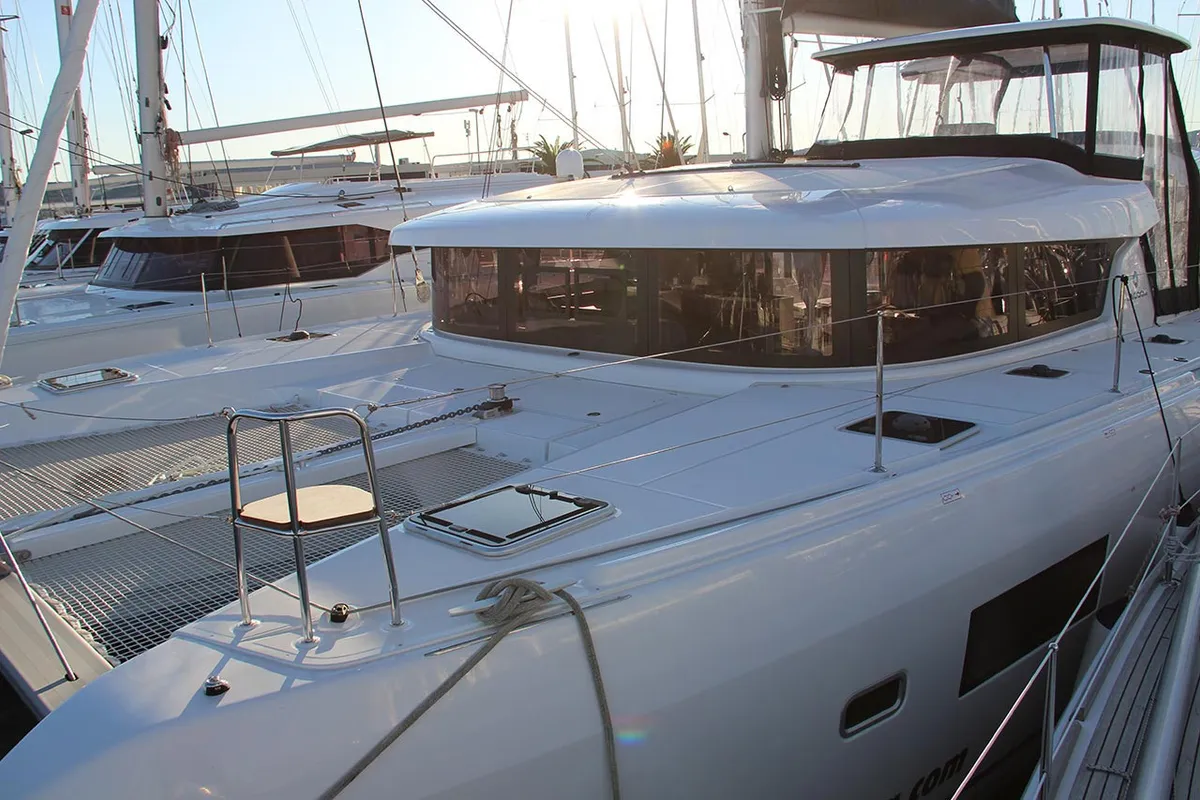 Exterior view of Smaragd, a Lagoon 42 catamaran at Murter, Croatia