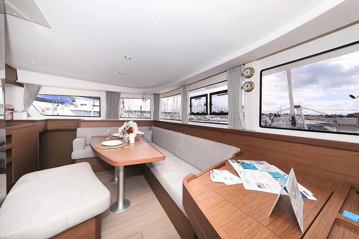 Salon of Smaragd, a Lagoon 42 catamaran at Murter, Croatia