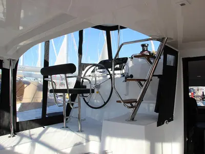 Cockpit of Smaragd, a Lagoon 42 catamaran at Murter, Croatia