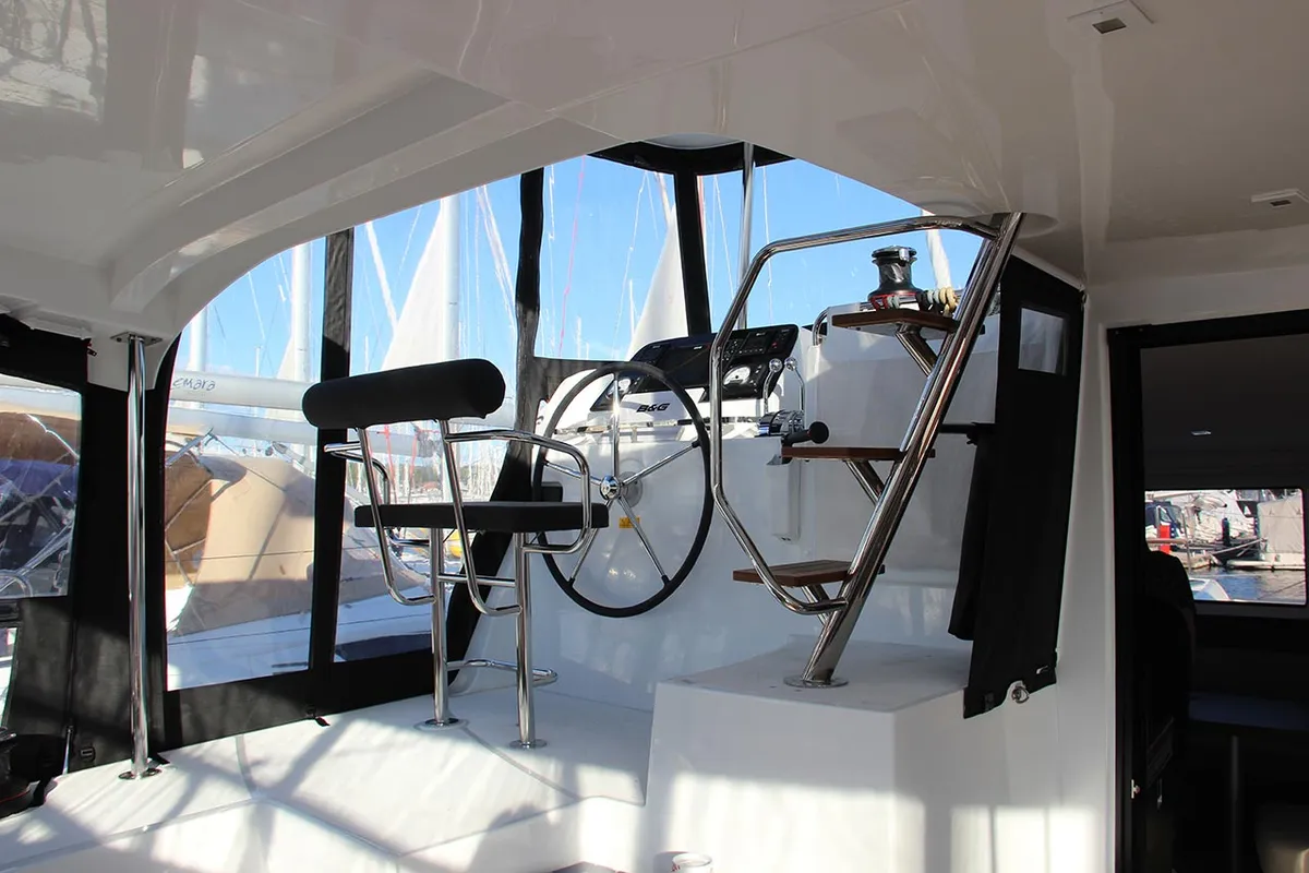 Cockpit of Smaragd, a Lagoon 42 catamaran at Murter, Croatia