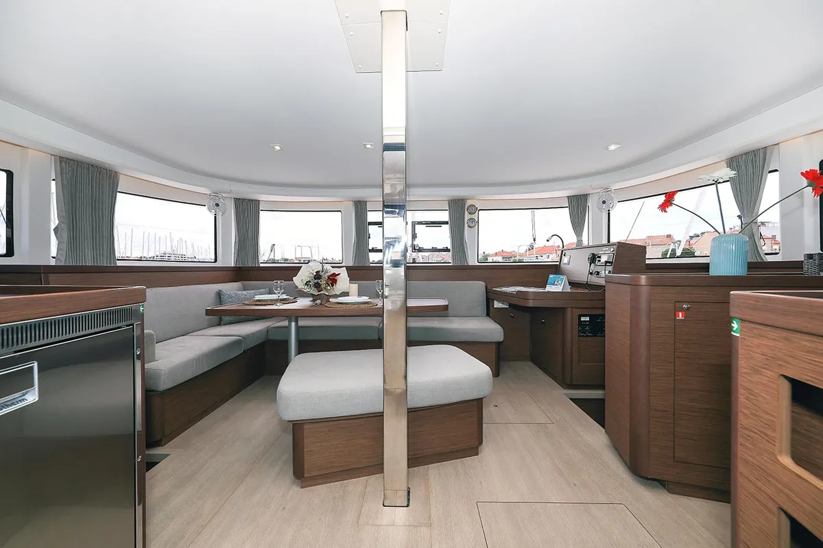 Salon of Smaragd, a Lagoon 42 catamaran at Murter, Croatia