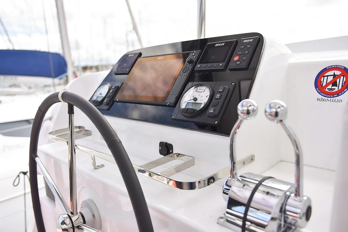 Cockpit of Smaragd, a Lagoon 42 catamaran at Murter, Croatia