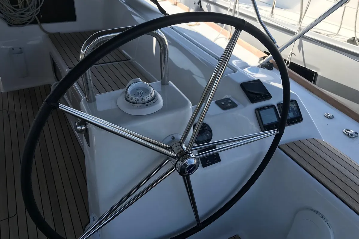 Cockpit of Ane, a Dufour 460 GL sailboat at Punat, Croatia