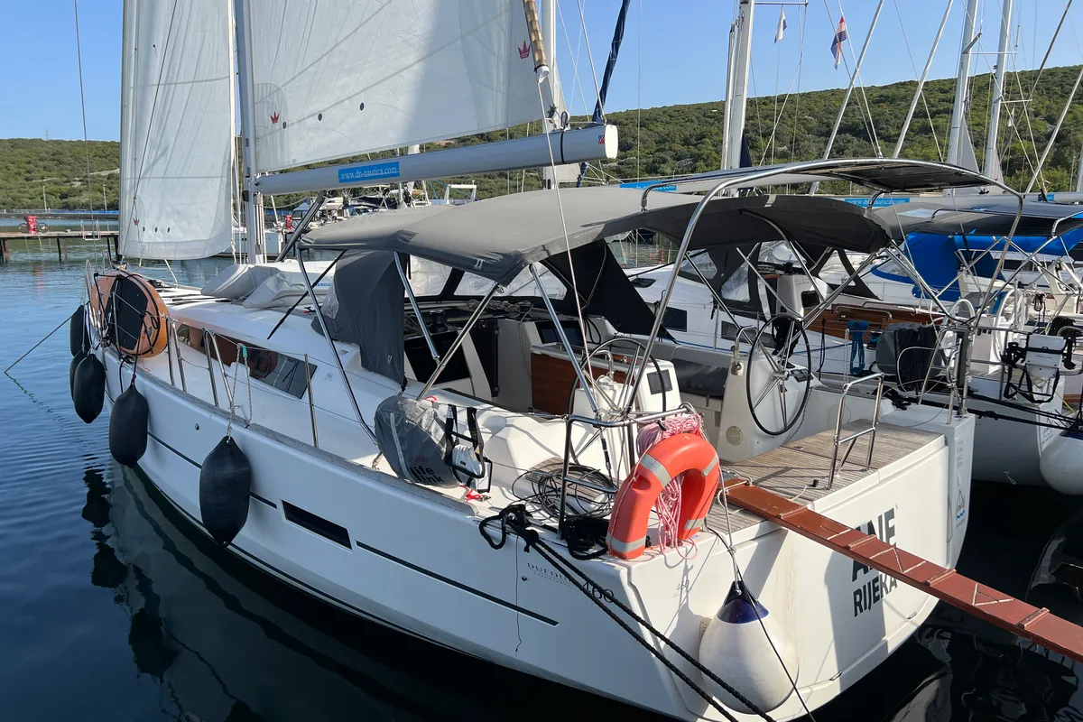 Exterior view of Ane, a Dufour 460 GL sailboat at Punat, Croatia