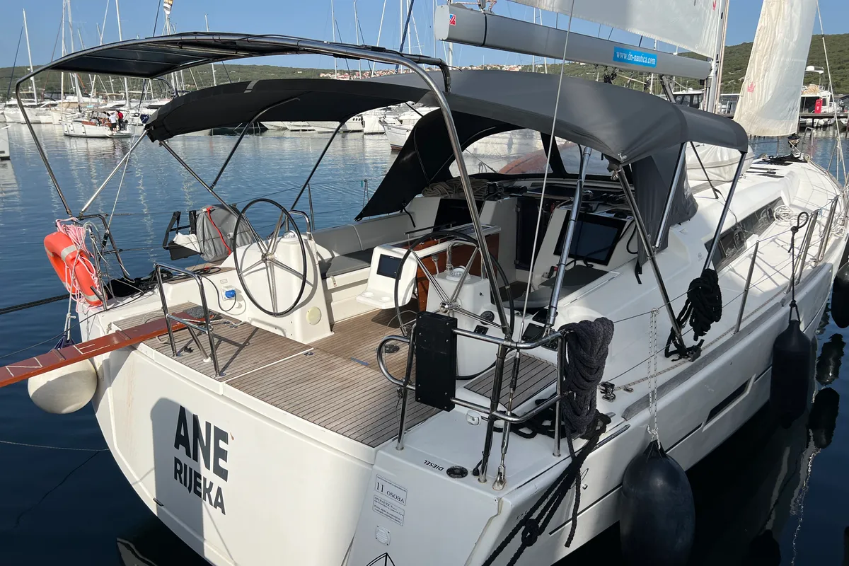 Deck of Ane, a Dufour 460 GL sailboat at Punat, Croatia