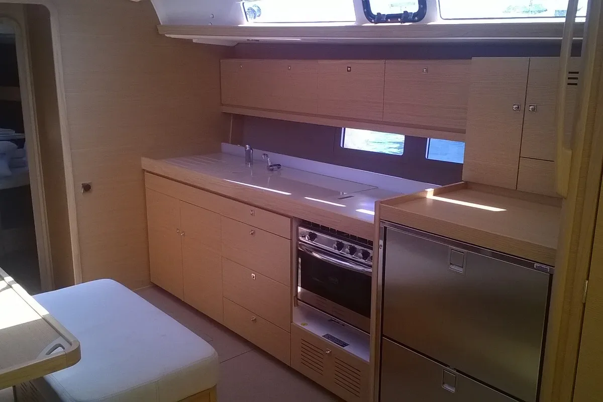 Galley of Neptune Planet, a Dufour 460 Grand Large sailboat at Marsala, Italy