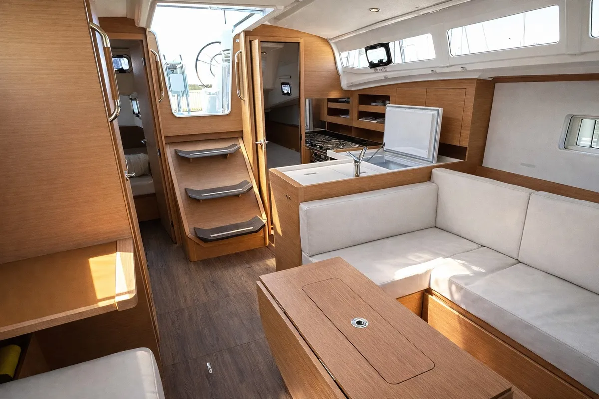 Salon of Jeanneau Sun Odyssey 380, a sailboat at Nettuno, Italy