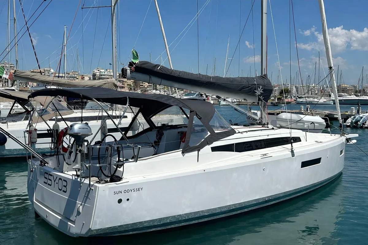 Exterior view of Jeanneau Sun Odyssey 380, a sailboat at Nettuno, Italy