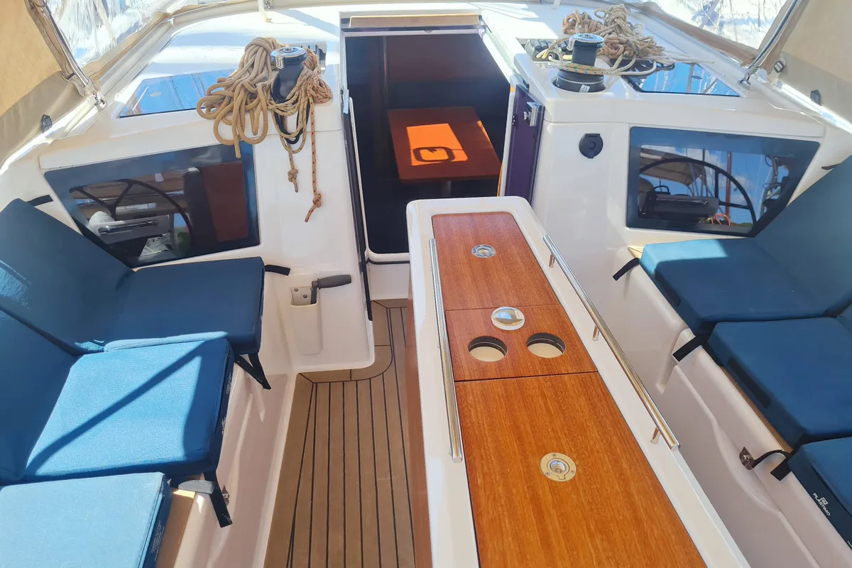 Cockpit of Elena, a Dufour 390 sailboat at Grad Pula, Croatia