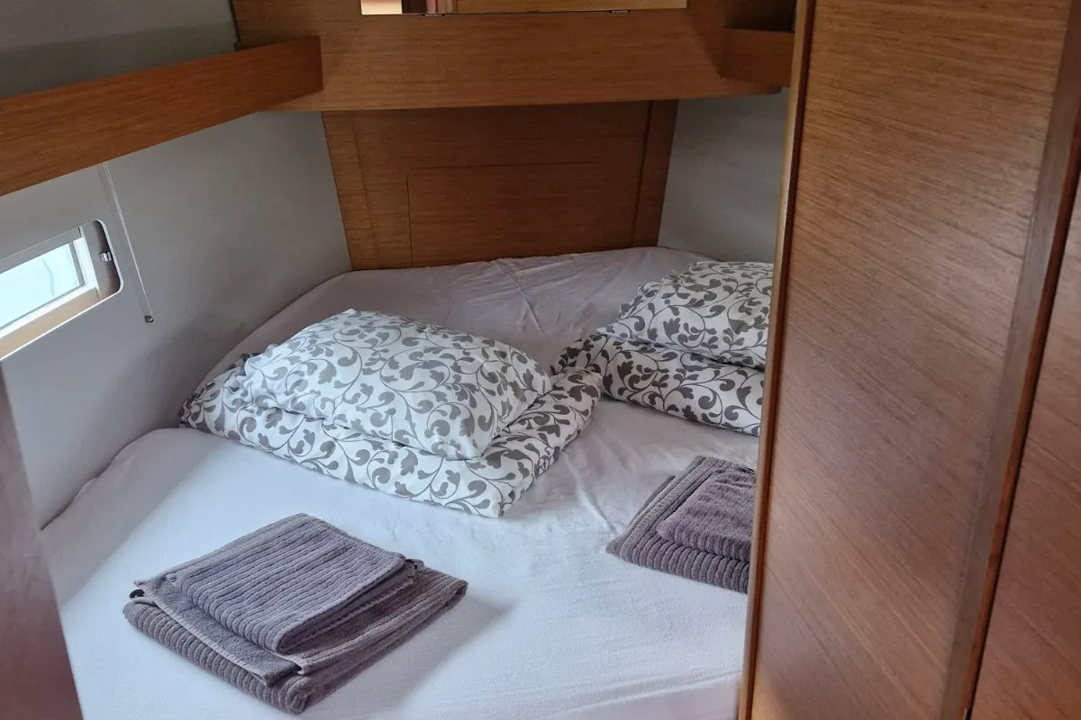 Cabin on Elena, a Dufour 390 sailboat at Grad Pula, Croatia