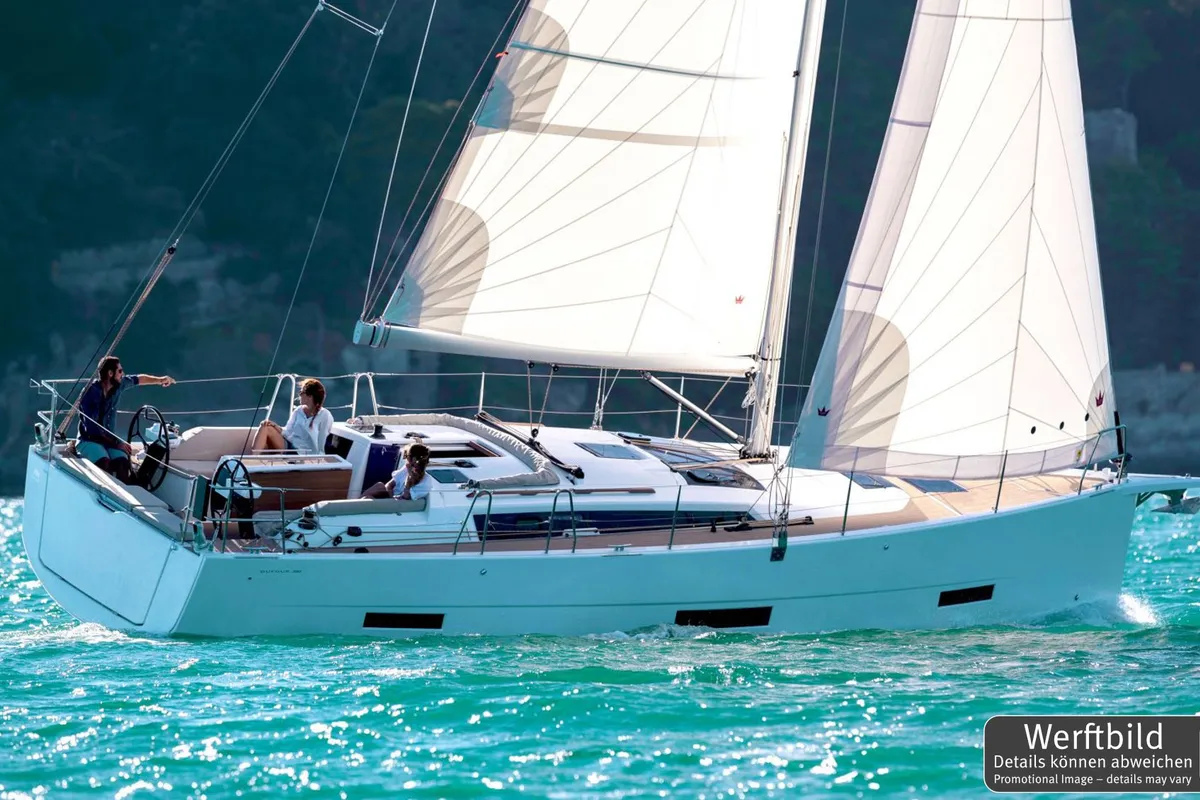 Exterior view of Elena, a Dufour 390 sailboat at Grad Pula, Croatia