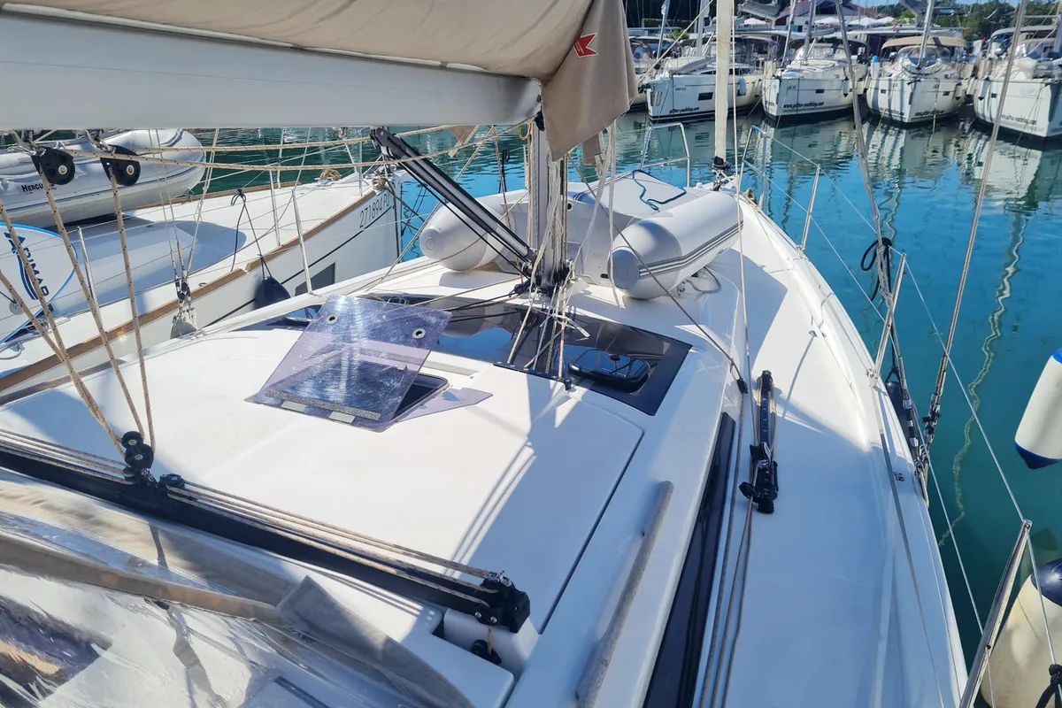 Deck of Elena, a Dufour 390 sailboat at Grad Pula, Croatia