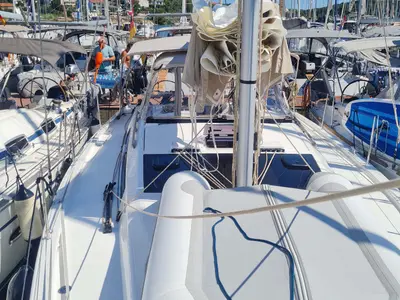 Deck of Elena, a Dufour 390 sailboat at Grad Pula, Croatia
