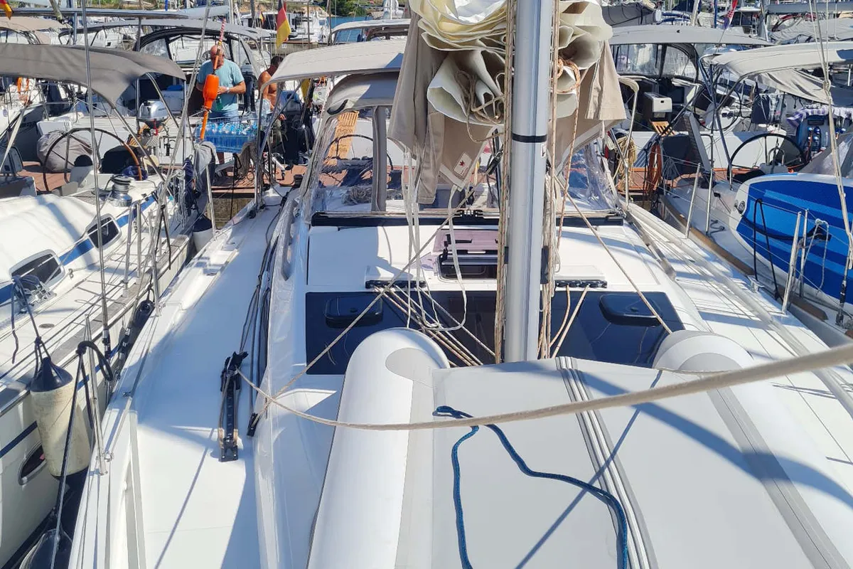 Deck of Elena, a Dufour 390 sailboat at Grad Pula, Croatia