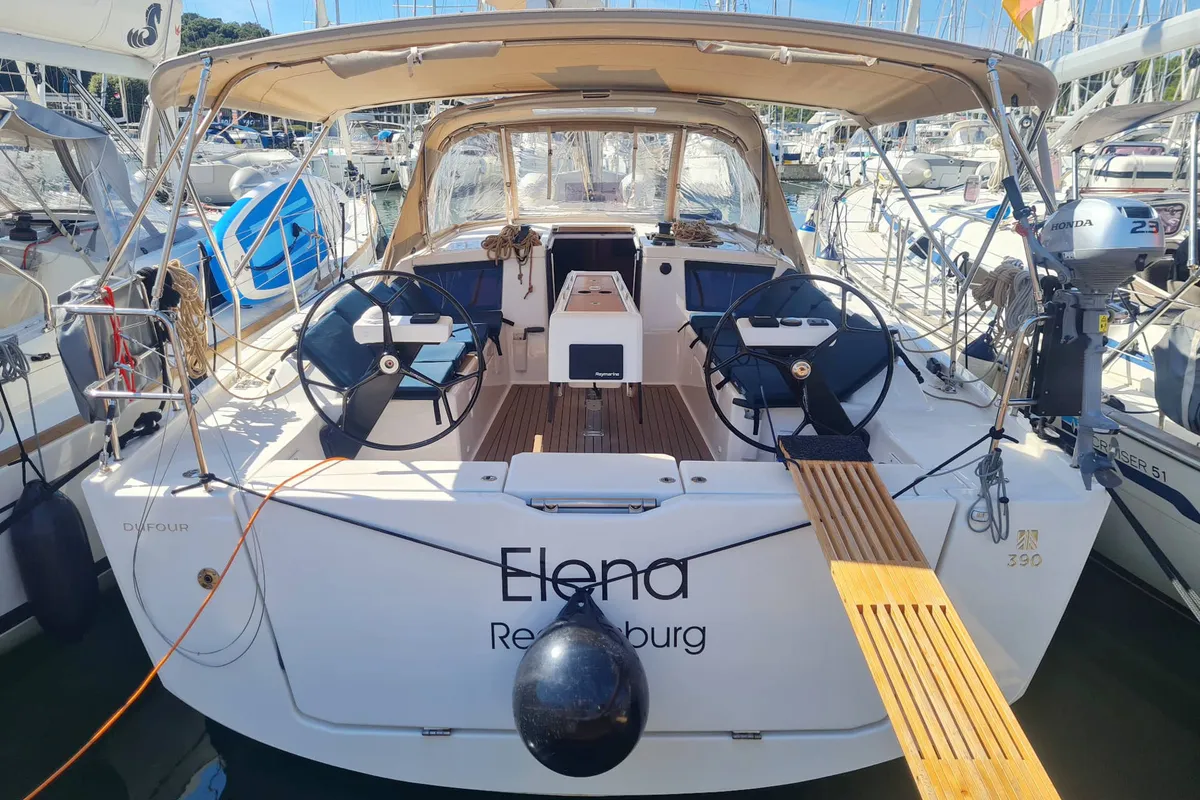 Cockpit of Elena, a Dufour 390 sailboat at Grad Pula, Croatia