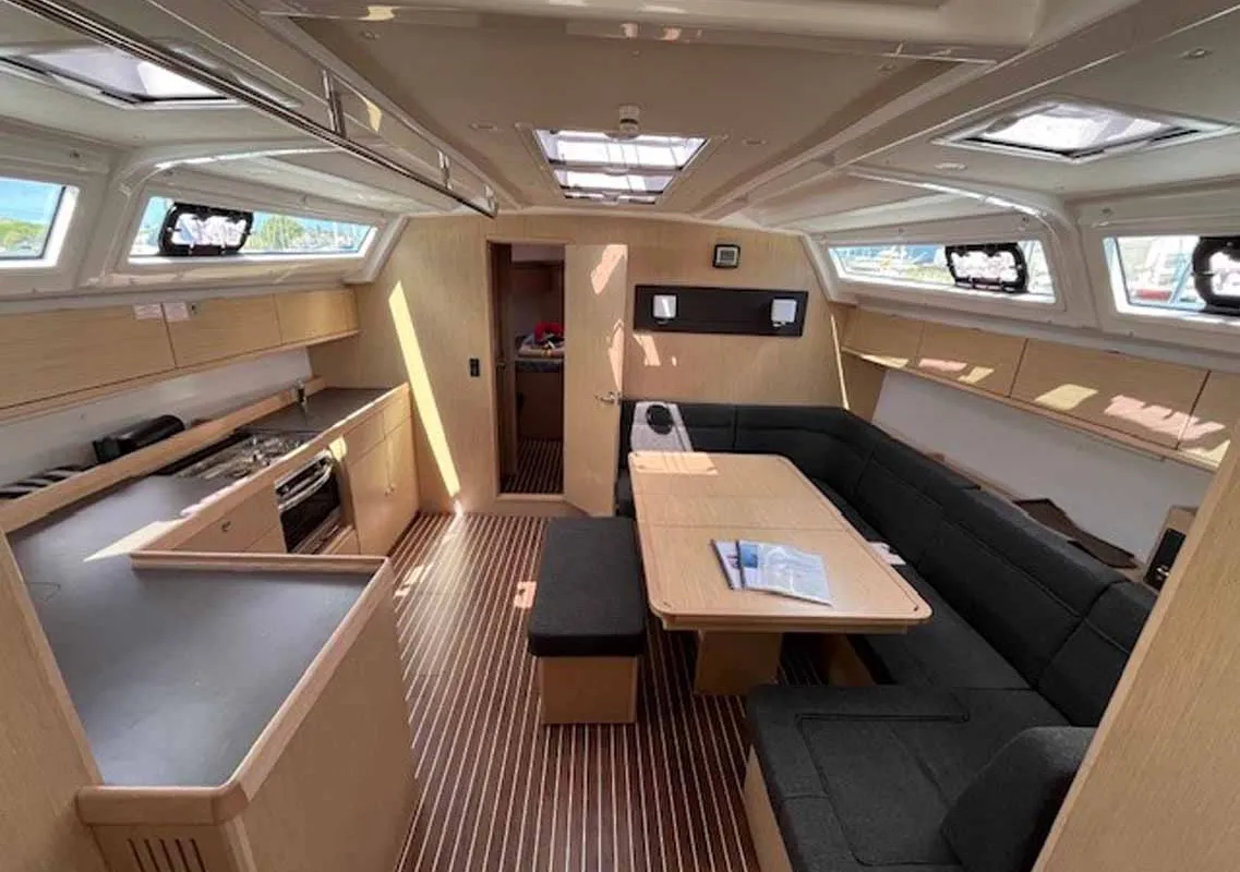 Salon of Amarone, a Bavaria Cruiser 46 sailboat at Portoferraio, Italy