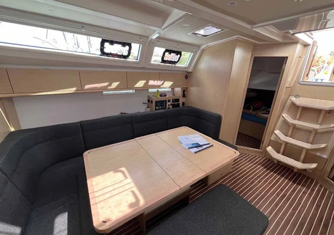 Salon of Amarone, a Bavaria Cruiser 46 sailboat at Portoferraio, Italy