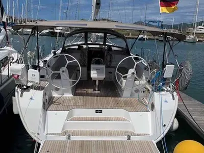 Cockpit of Amarone, a Bavaria Cruiser 46 sailboat at Portoferraio, Italy