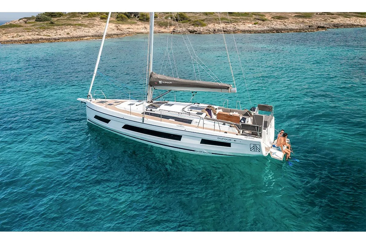 Exterior view of Alessia, a Dufour 41 sailboat at Athens, Greece