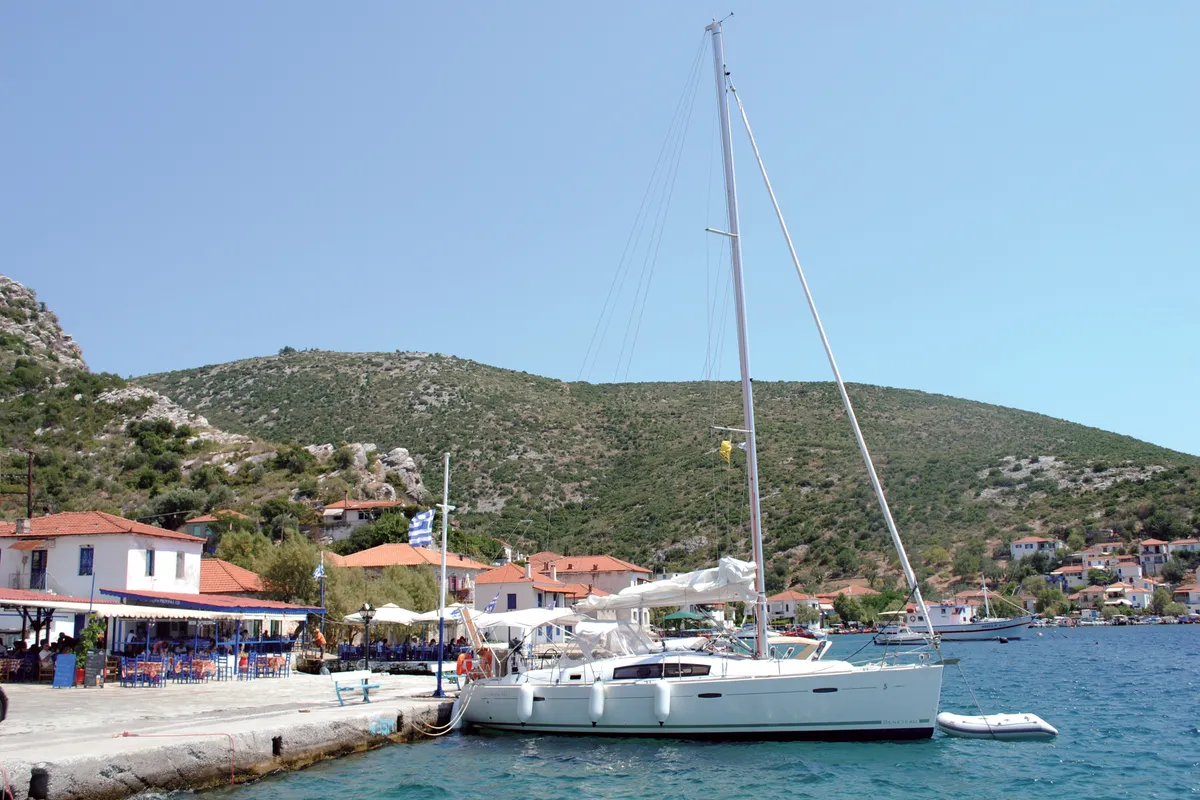 Exterior view of Thalassa, a Beneteau Oceanis 40 sailboat at Volos, Greece