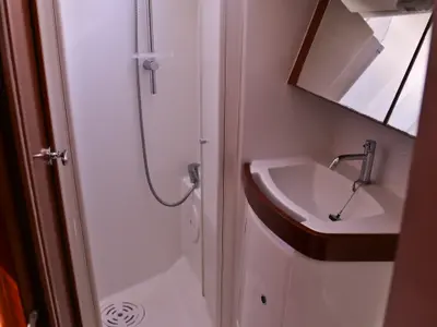 Head on Thalassa, a Beneteau Oceanis 40 sailboat at Volos, Greece