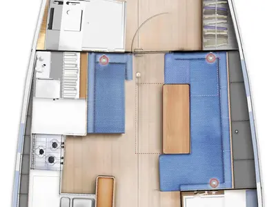 Floor plan of Kallisto, a Jeanneau Sun Odyssey 410 sailboat at Marpissa, Greece