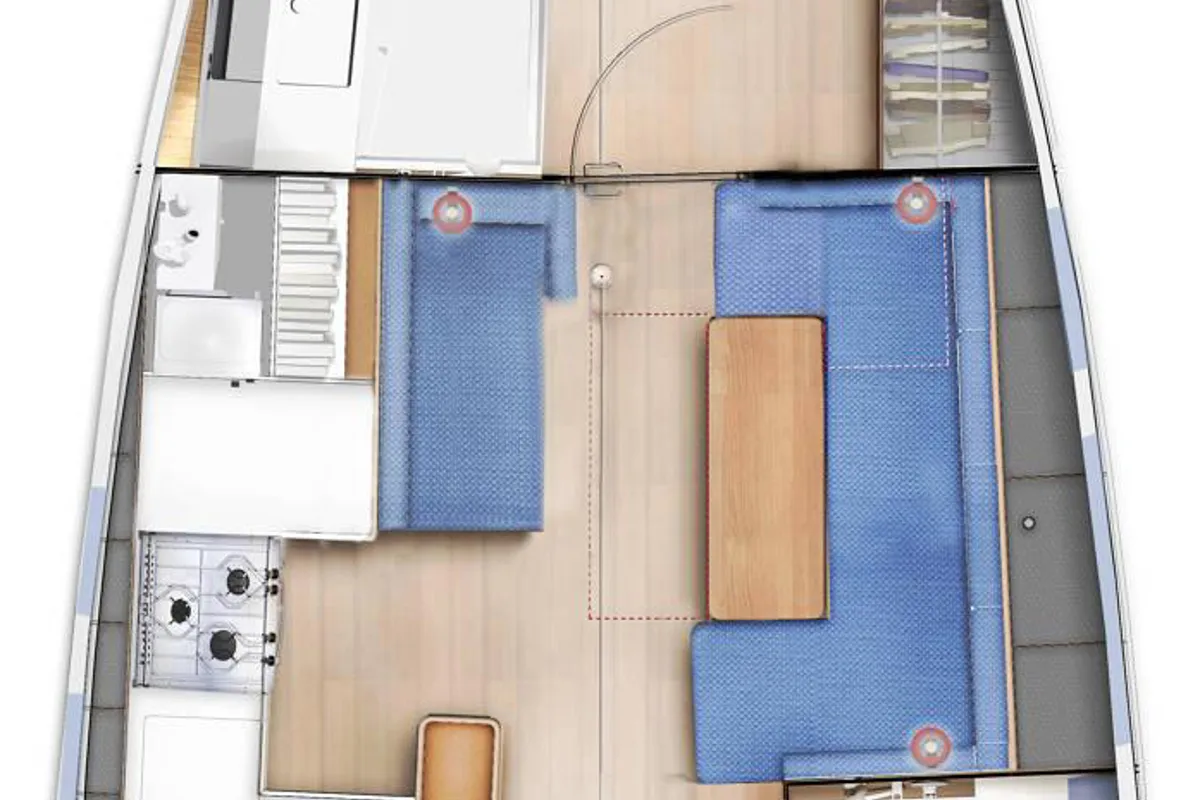 Floor plan of Kallisto, a Jeanneau Sun Odyssey 410 sailboat at Marpissa, Greece
