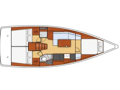 Floor plan of Chiara, a Beneteau Oceanis 38 sailboat at Tonnarella, Italy