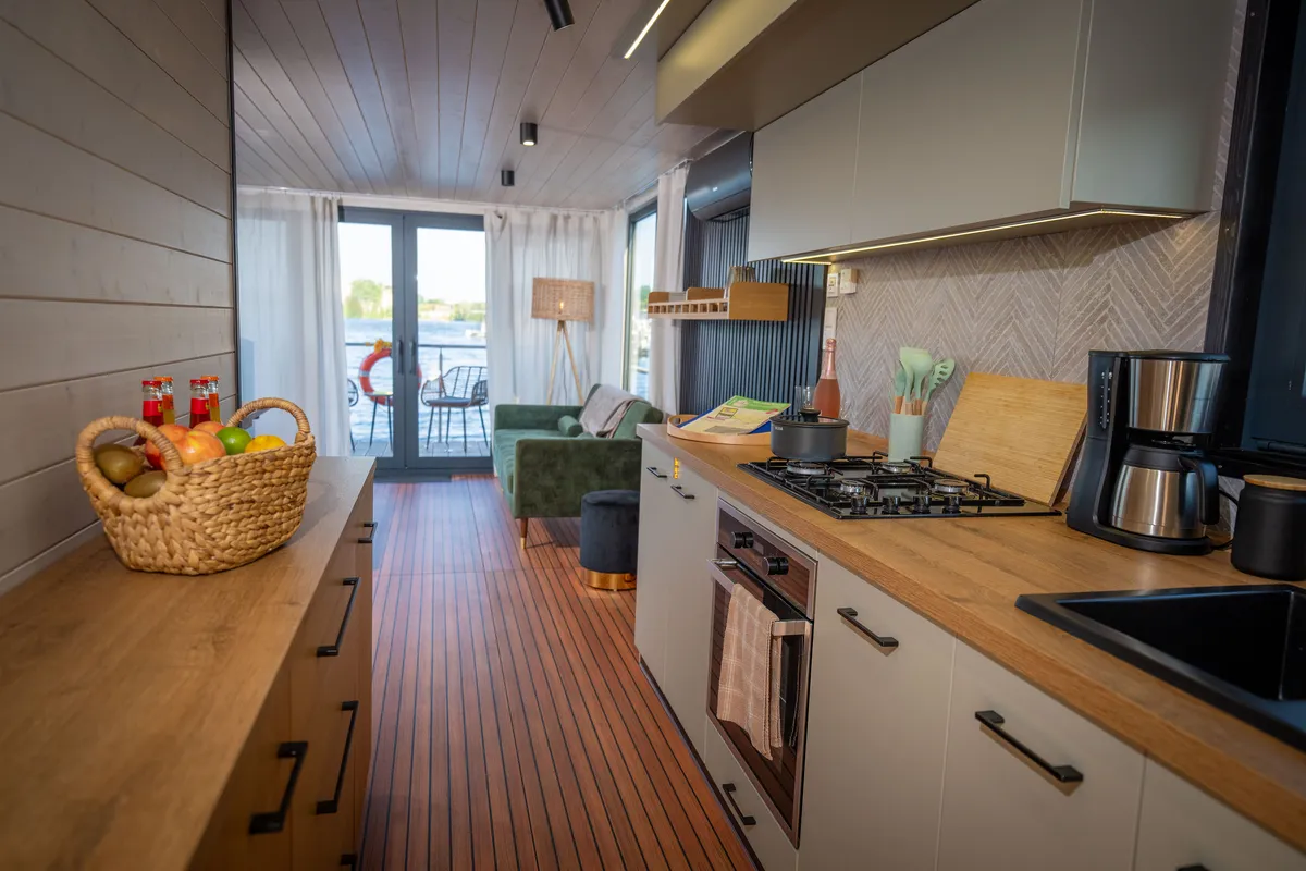 Galley of Emsel, a Woma D13 motorboat at Fürstenberg/Havel, Germany