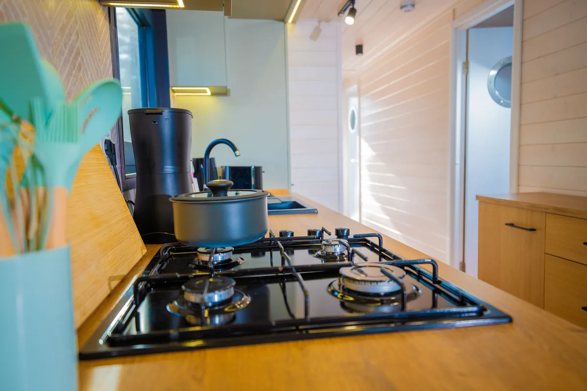 Galley of Emsel, a Woma D13 motorboat at Fürstenberg/Havel, Germany