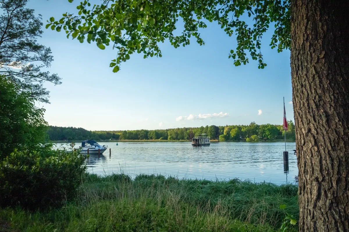 Exterior view of Emsel, a Woma D13 motorboat at Fürstenberg/Havel, Germany