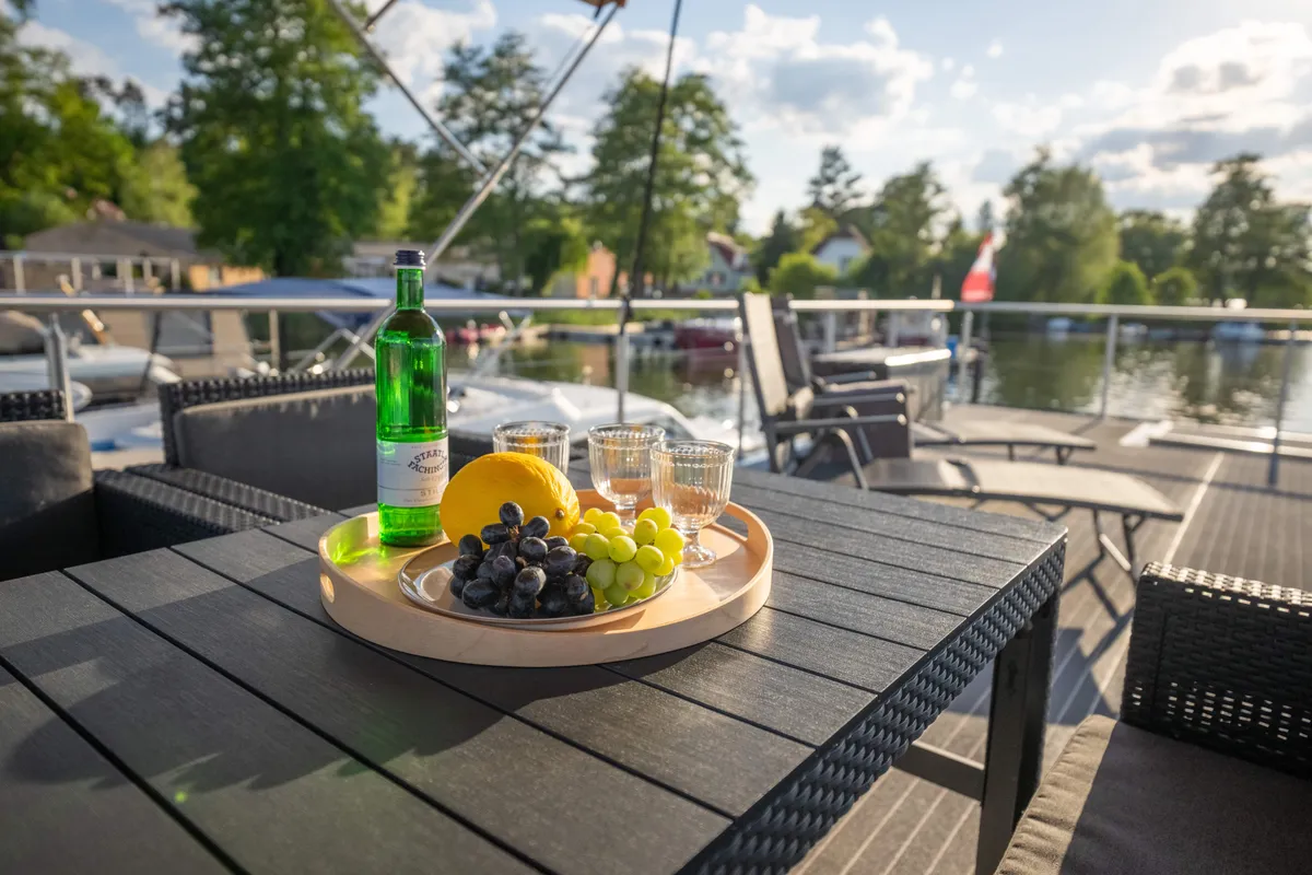 Deck of Emsel, a Woma D13 motorboat at Fürstenberg/Havel, Germany