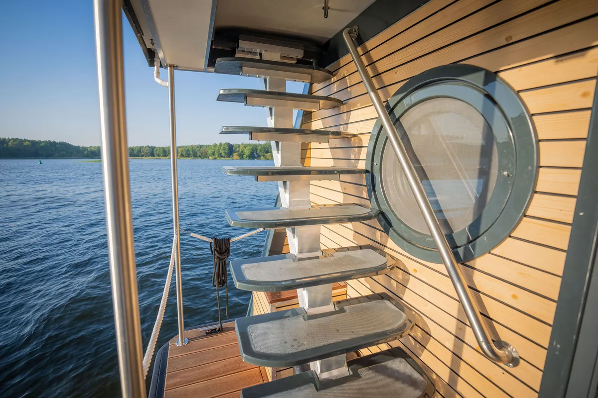 Deck of Emsel, a Woma D13 motorboat at Fürstenberg/Havel, Germany