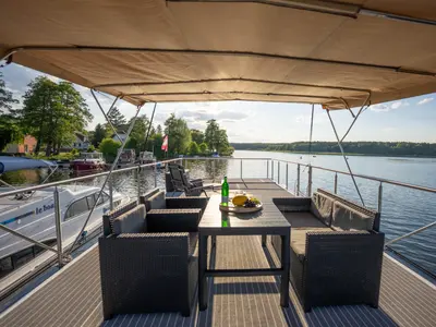 Deck of Emsel, a Woma D13 motorboat at Fürstenberg/Havel, Germany