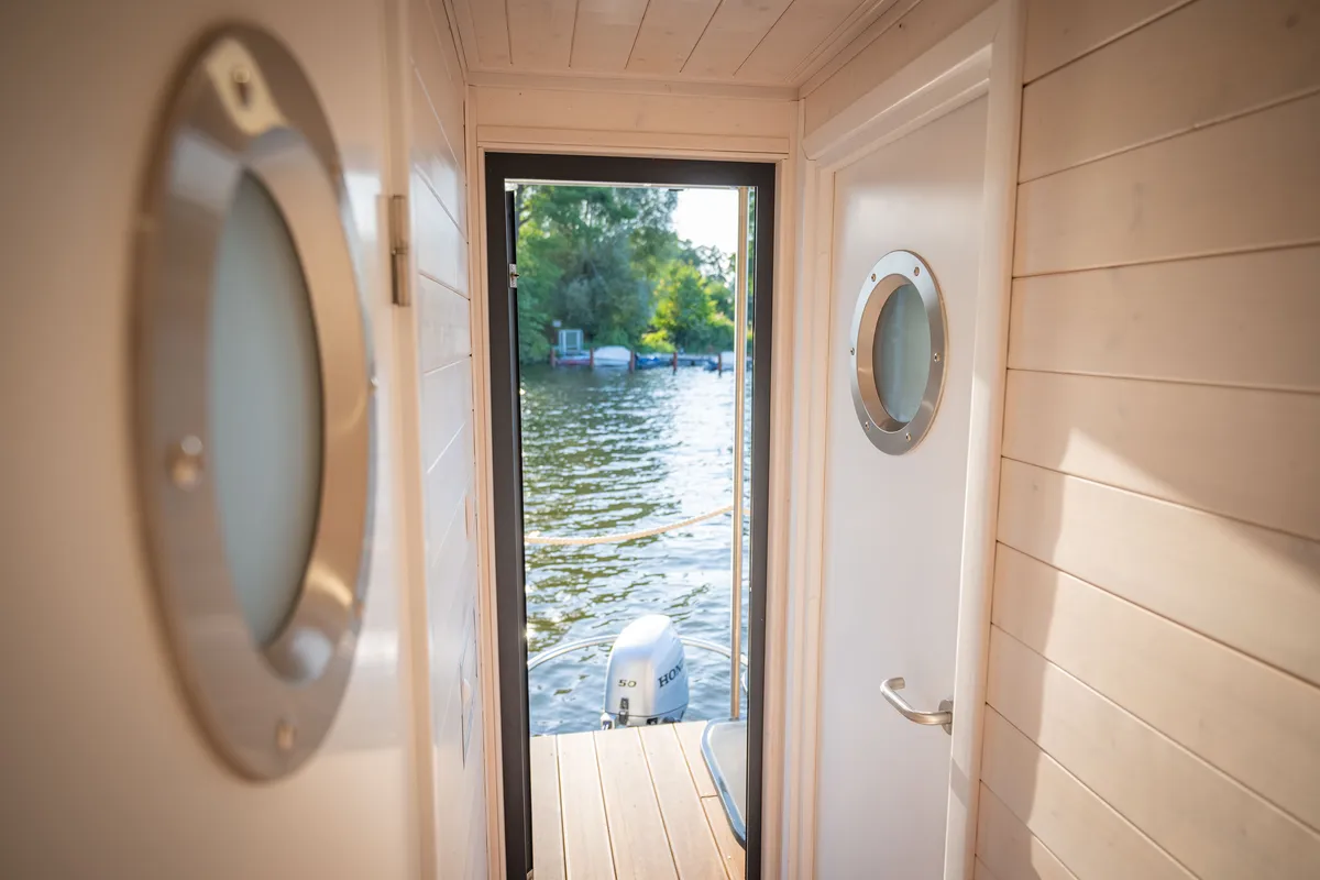 Deck of Emsel, a Woma D13 motorboat at Fürstenberg/Havel, Germany