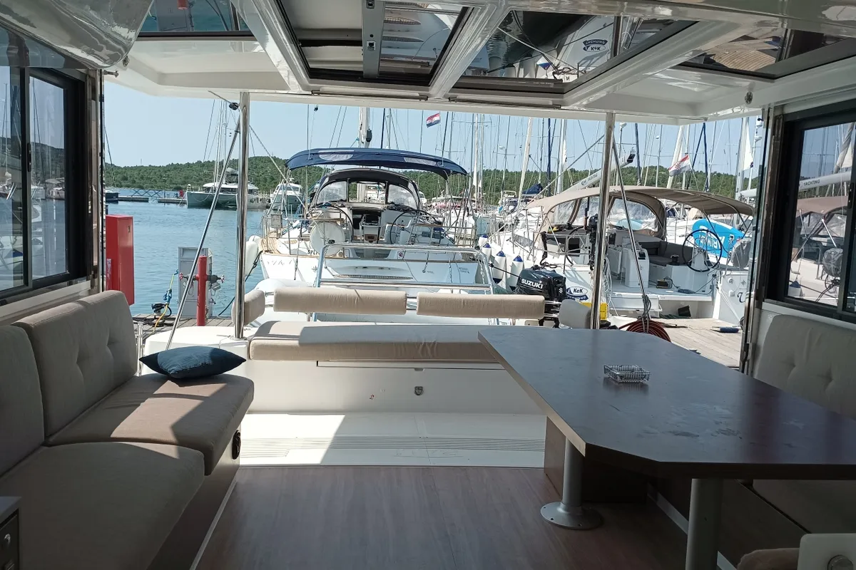 Salon of Mirjana, a Bali 4.2 catamaran at Pirovac, Croatia