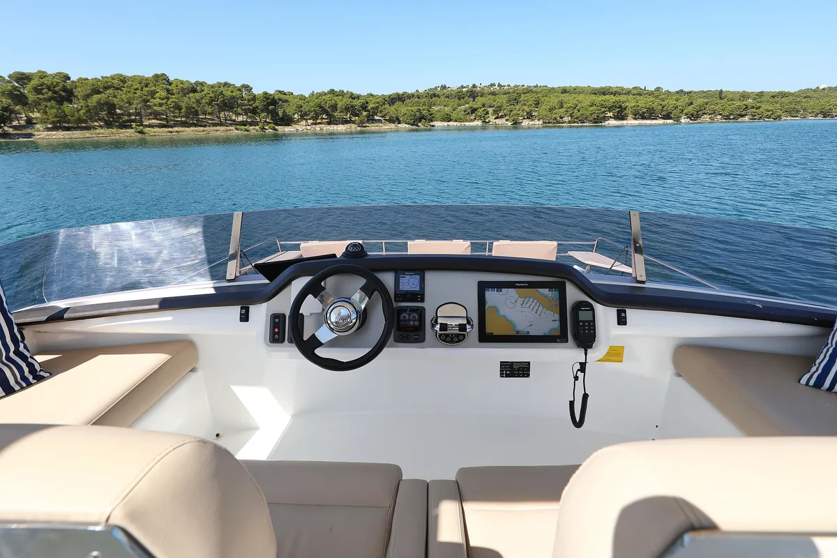 Cockpit of Sierra, a Bali 4.3 MY catamaran at Sukošan, Croatia