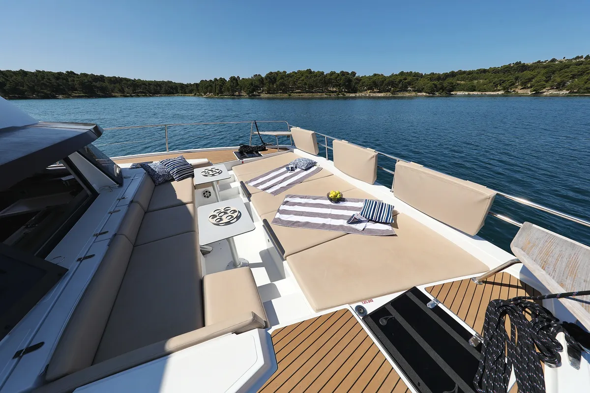 Deck of Sierra, a Bali 4.3 MY catamaran at Sukošan, Croatia