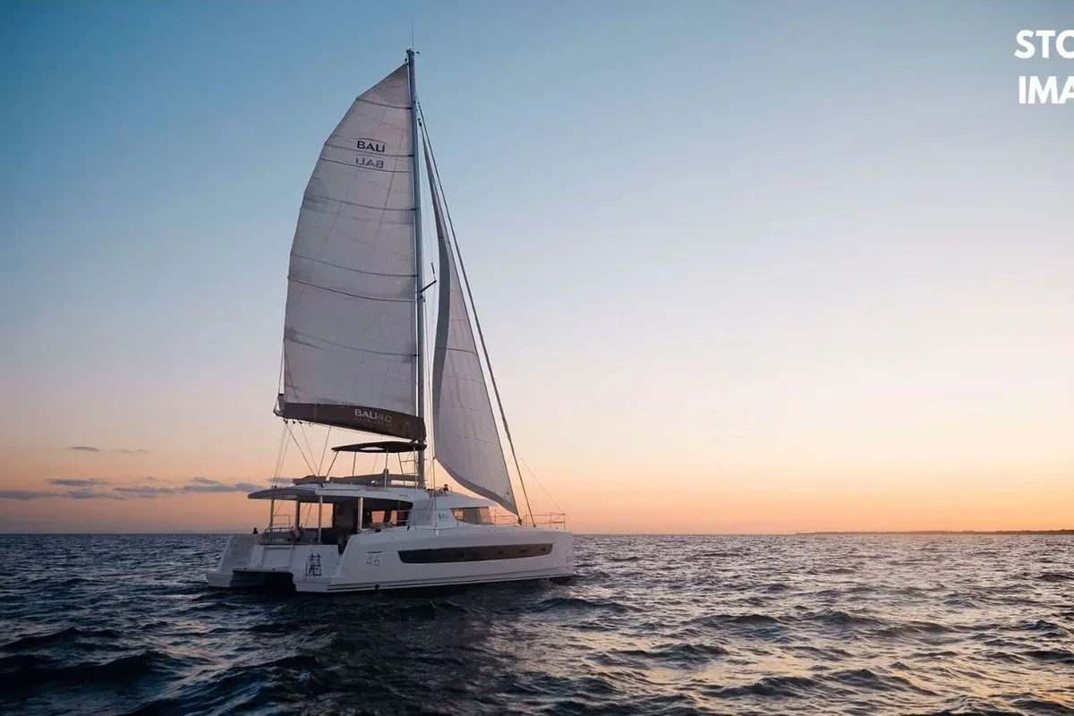 Exterior view of Zen - A/C, Generator, Water maker, a Bali 4.6 catamaran at Cannigione, Italy