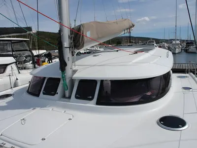 Cockpit of Argos, a Fountaine Pajot Lipari 41 catamaran at Punat, Croatia