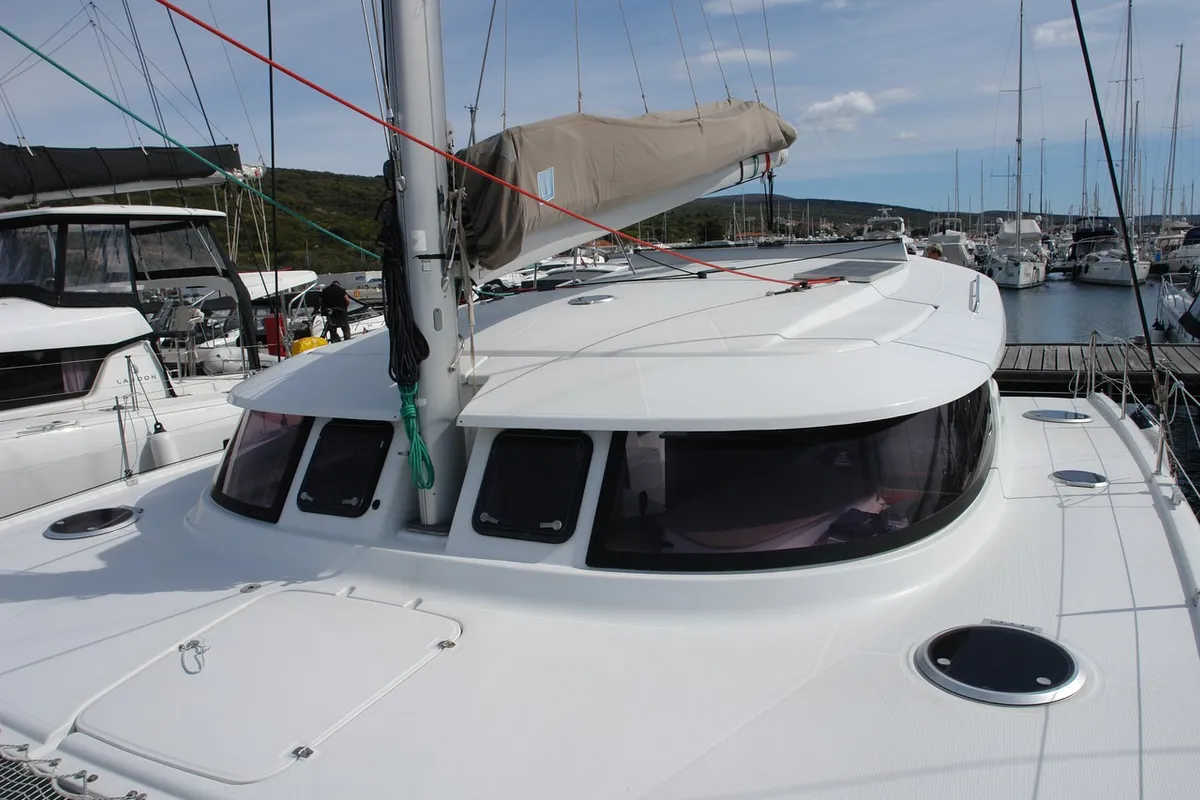 Cockpit of Argos, a Fountaine Pajot Lipari 41 catamaran at Punat, Croatia