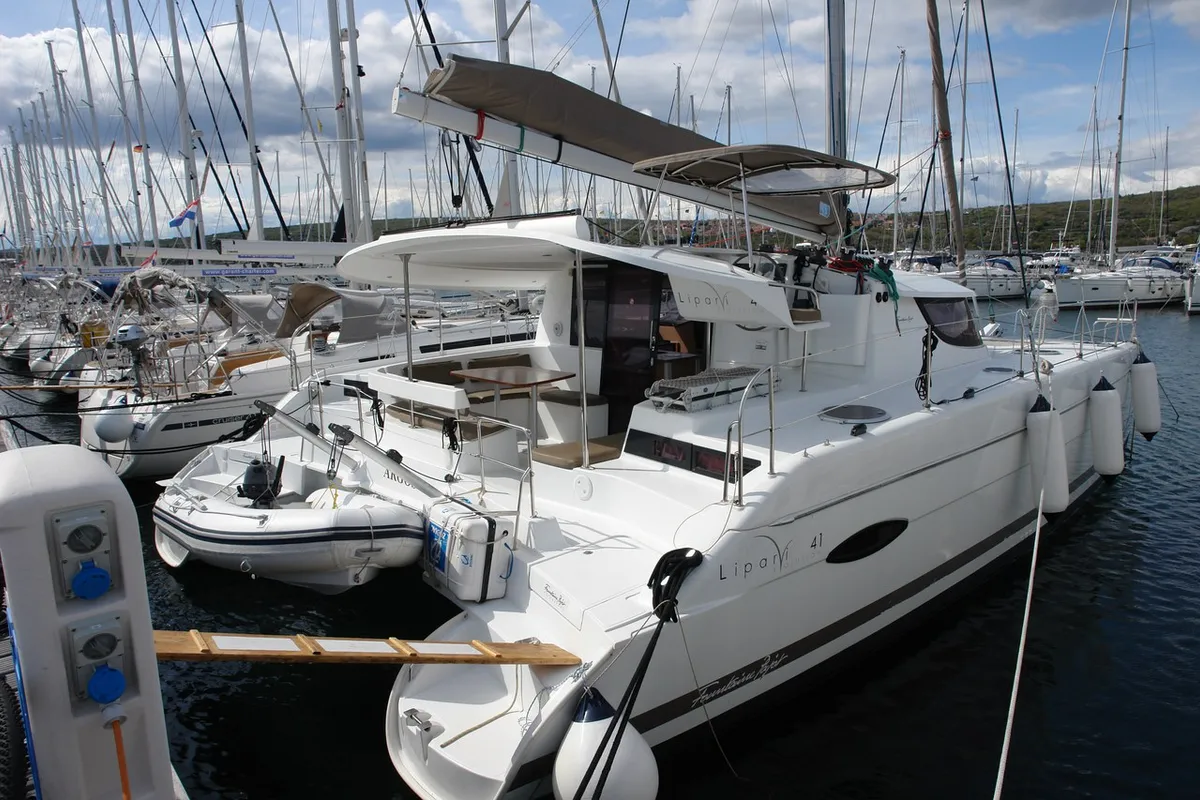 Deck of Argos, a Fountaine Pajot Lipari 41 catamaran at Punat, Croatia