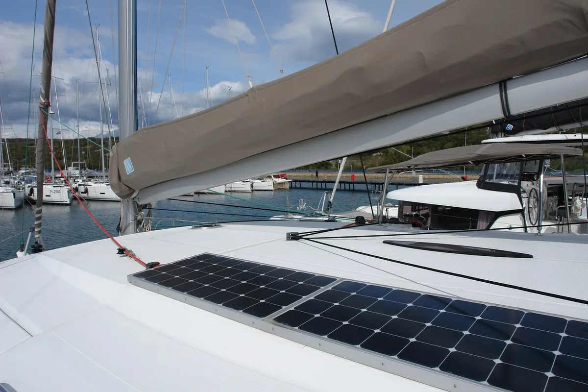 Deck of Argos, a Fountaine Pajot Lipari 41 catamaran at Punat, Croatia