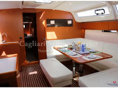 Salon of Pan di Zucchero, a Bavaria Cruiser 51 sailboat at Alghero, Italy