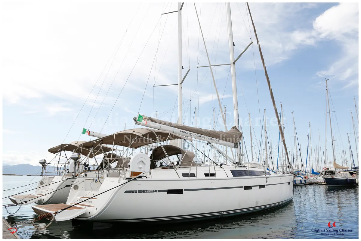 Exterior view of Pan di Zucchero, a Bavaria Cruiser 51 sailboat at Alghero, Italy