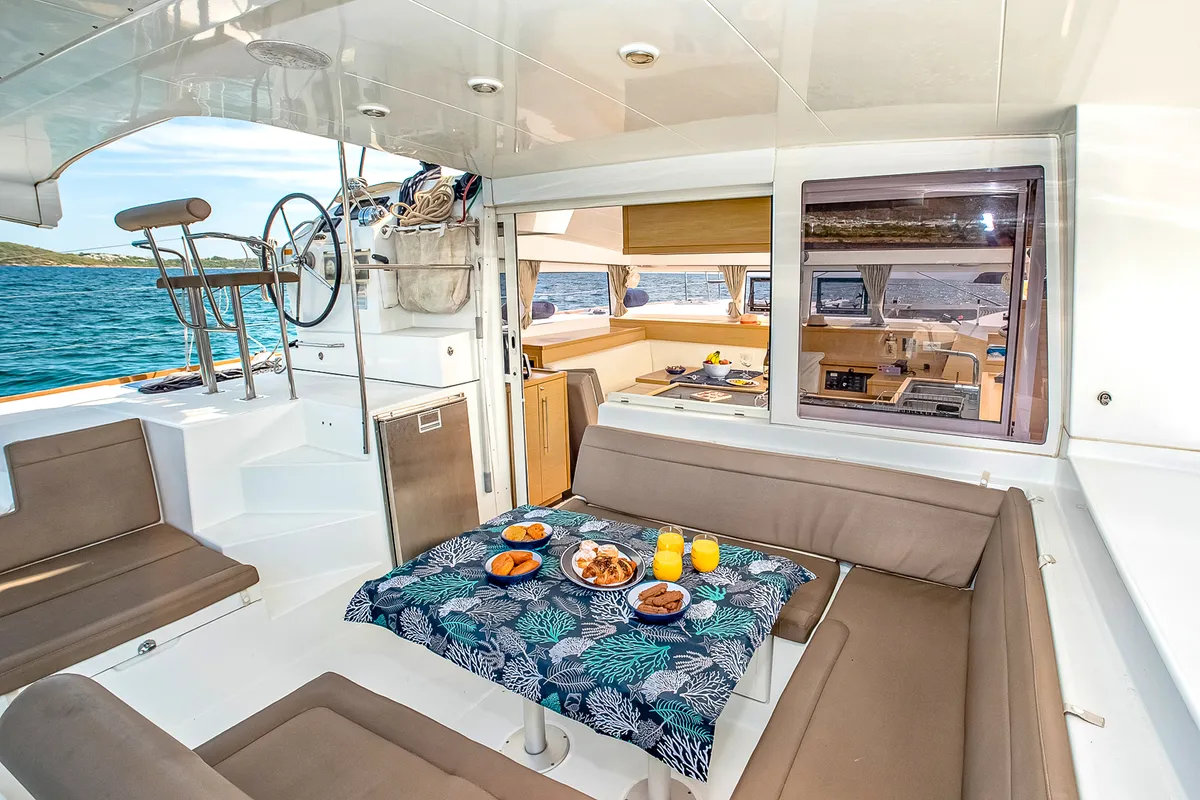 Deck of Christina, a Lagoon 400 S2 catamaran at Athens, Greece