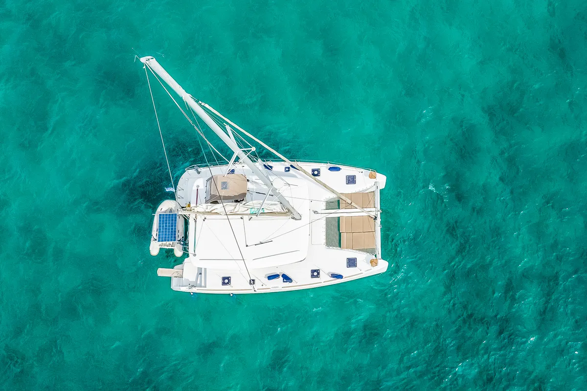 Exterior view of Christina, a Lagoon 400 S2 catamaran at Athens, Greece